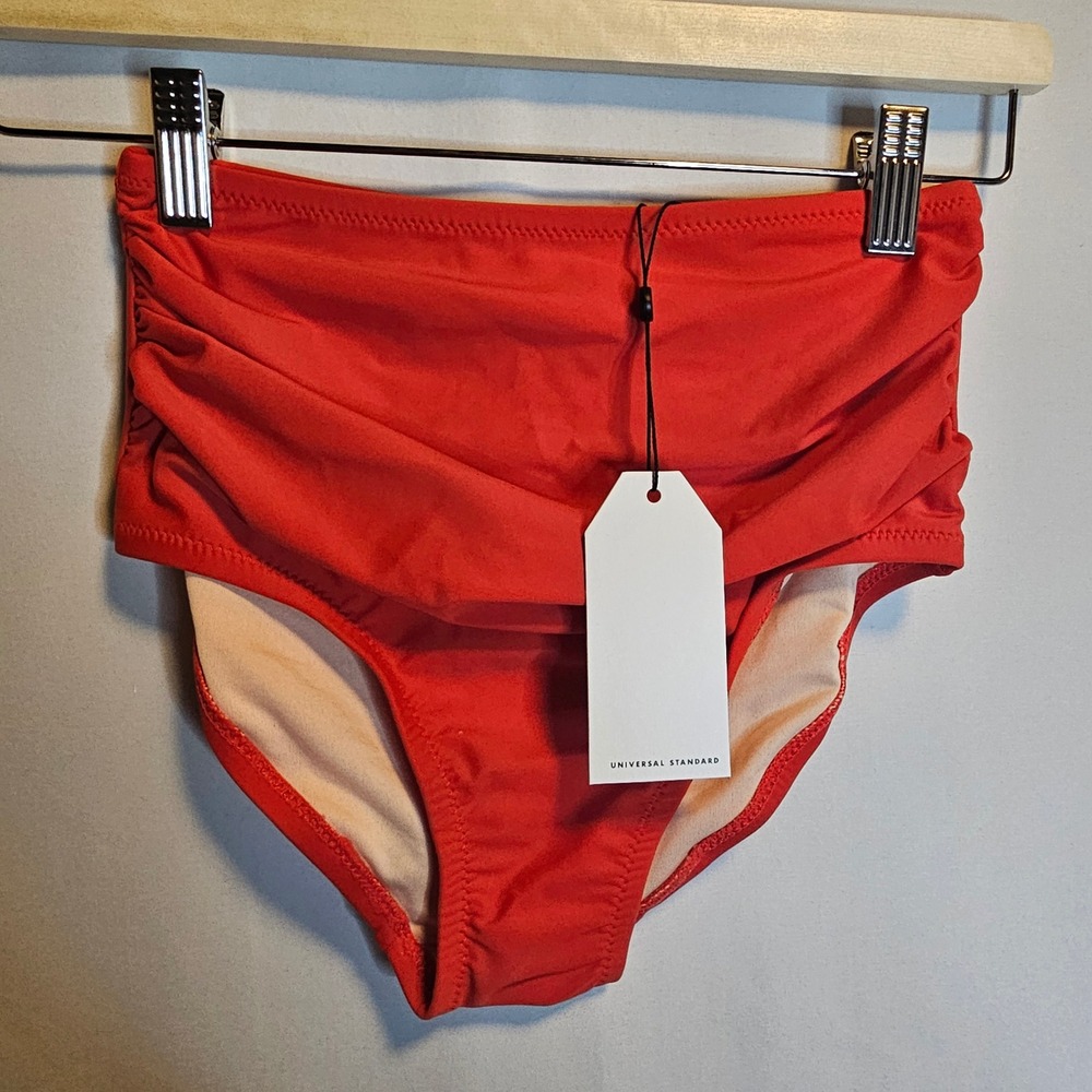 Universal Standard 4XS=XS Red Swim‎ High Waist Ruched Bikini Bottom NWT